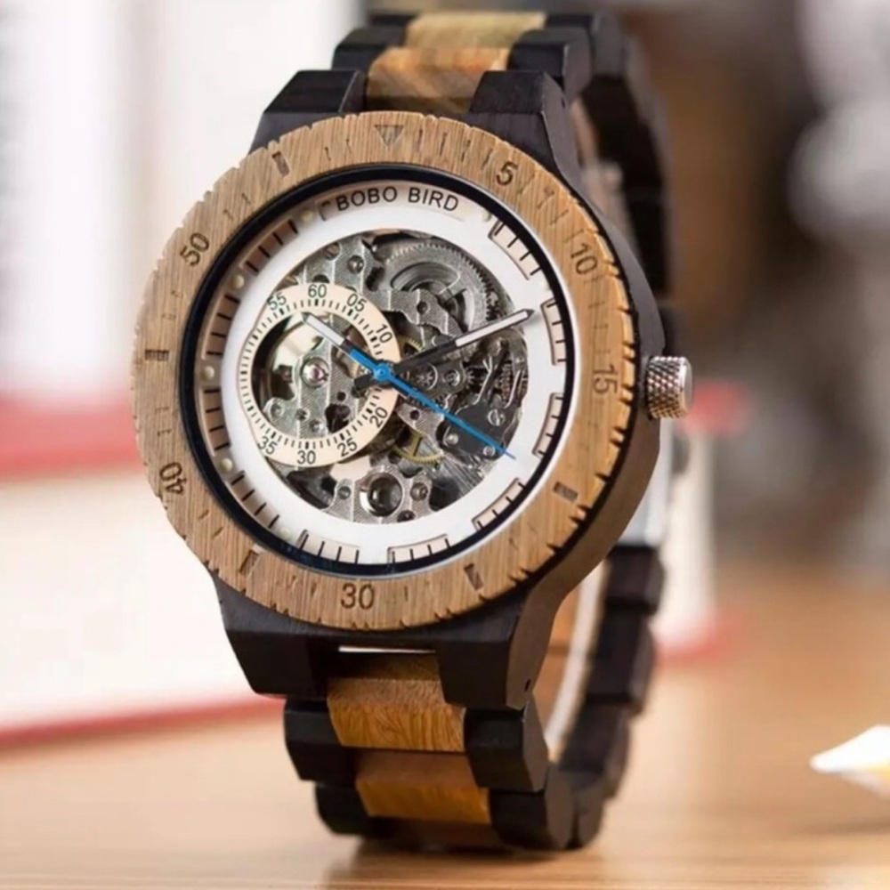 Luxury 100% Handmade Ebony and Sandalwood Automatic Kinetic Skeleton Watch
